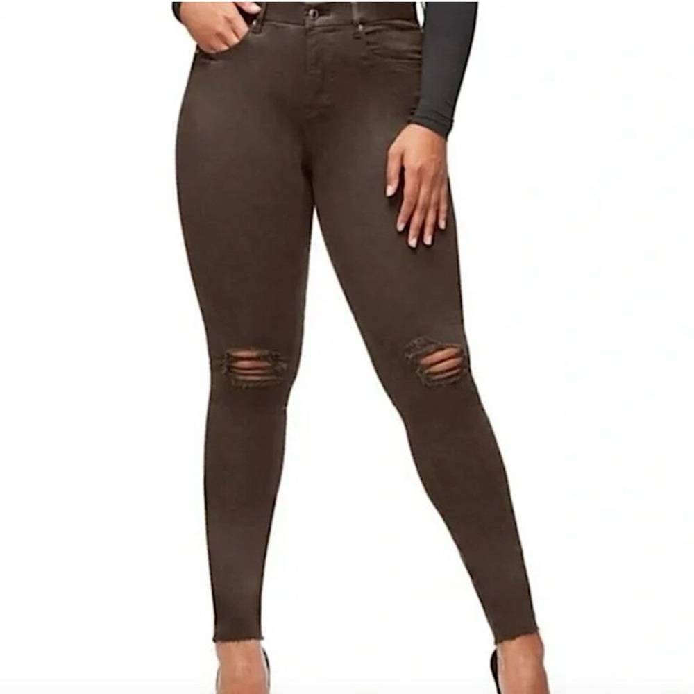 Good American High-Waist Ripped Skinny Jeans - Olive Green